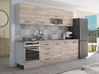 Bucatarie Alfa 260, cu vitrina, sonoma, blat termic travertin - imagine 4