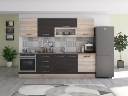 Bucatarie Alfa 260, cu vitrina, wenge/sonoma, blat termic nuc - imagine 2
