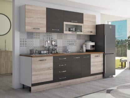 Bucatarie Alfa 260, cu vitrina, wenge/sonoma, blat termic nuc - imagine 3