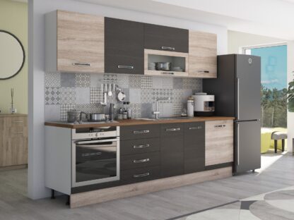 Bucatarie Alfa 260, cu vitrina, wenge/sonoma, blat termic nuc - imagine 4