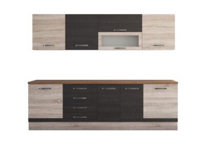 Bucatarie Alfa 260, cu vitrina, wenge/sonoma, blat termic nuc - imagine 7