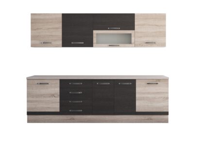 Bucatarie Alfa 260, cu vitrina, wenge/sonoma, blat termic travertin - imagine 7