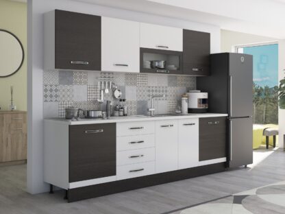 Bucatarie Alfa 260, cu vitrina, alb/wenge, blat termic alb - imagine 3