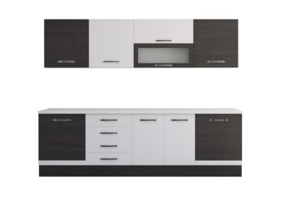 Bucatarie Alfa 260, cu vitrina, alb/wenge, blat termic alb - imagine 7