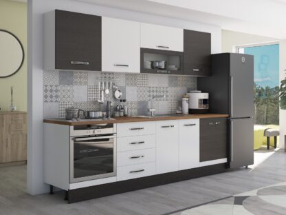 Bucatarie Alfa 260, cu vitrina, alb/wenge, blat termic nuc - imagine 4