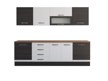 Bucatarie Alfa 260, cu vitrina, alb/wenge, blat termic nuc - imagine 7
