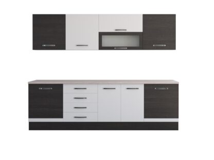 Bucatarie Alfa 260, cu vitrina, alb/wenge, blat termic travertin - imagine 7