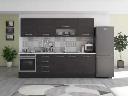 Bucatarie Alfa 260, cu vitrina, wenge, blat termic alb - imagine 2