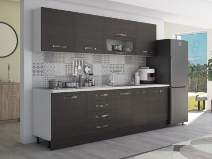Bucatarie Alfa 260, cu vitrina, wenge, blat termic alb - imagine 3