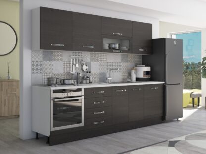 Bucatarie Alfa 260, cu vitrina, wenge, blat termic alb - imagine 4