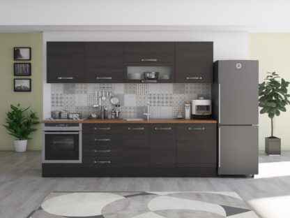 Bucatarie Alfa 260, cu vitrina, wenge, blat termic nuc - imagine 2