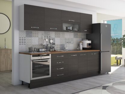 Bucatarie Alfa 260, cu vitrina, wenge, blat termic nuc - imagine 3