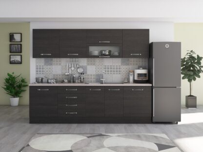 Bucatarie Alfa 260, cu vitrina, wenge, blat termic travertin