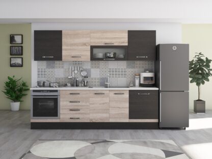 Bucatarie Alfa 260, cu vitrina, sonoma/wenge, blat termic alb - imagine 3