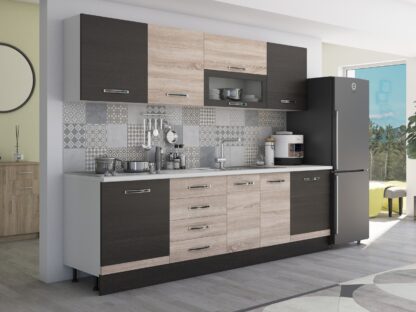 Bucatarie Alfa 260, cu vitrina, sonoma/wenge, blat termic alb - imagine 4