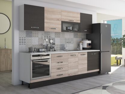 Bucatarie Alfa 260, cu vitrina, sonoma/wenge, blat termic alb - imagine 5