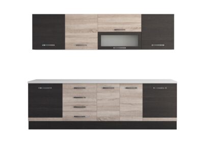 Bucatarie Alfa 260, cu vitrina, sonoma/wenge, blat termic alb - imagine 6