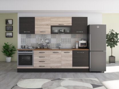 Bucatarie Alfa 260, cu vitrina, sonoma/wenge, blat termic nuc - imagine 2