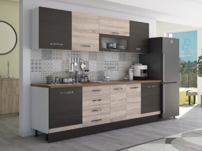 Bucatarie Alfa 260, cu vitrina, sonoma/wenge, blat termic nuc - imagine 3