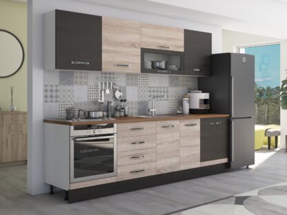 Bucatarie Alfa 260, cu vitrina, sonoma/wenge, blat termic nuc - imagine 4