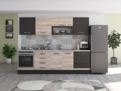 Bucatarie Alfa 260, cu vitrina, sonoma/wenge, blat termic travertin - imagine 2