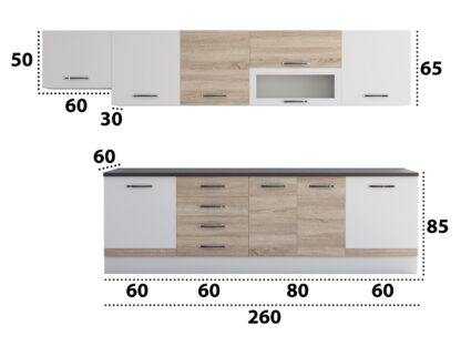 Bucatarie Alfa 320 cm, alb/sonoma, blat termic wenge, corp hota - imagine 4
