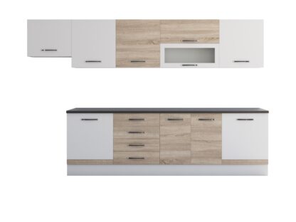Bucatarie Alfa 320 cm, alb/sonoma, blat termic wenge, corp hota - imagine 2