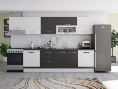 Bucatarie Alfa 320 cm, alb/wenge, blat termic wenge, corp hota