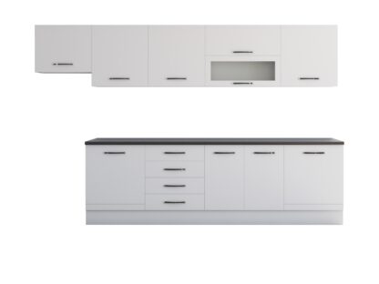 Bucatarie Alfa 320 cm, alb, blat termic wenge, corp hota - imagine 2
