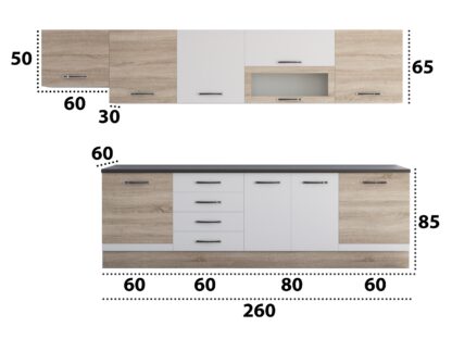 Bucatarie Alfa 320 cm, sonoma/alb, blat termic wenge, corp hota - imagine 4