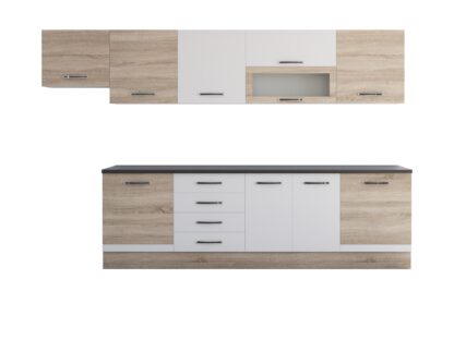 Bucatarie Alfa 320 cm, sonoma/alb, blat termic wenge, corp hota - imagine 2