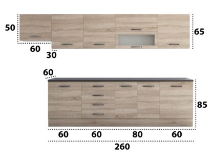 Bucatarie Alfa 320 cm, sonoma, blat termic wenge, corp hota - imagine 4