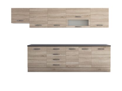Bucatarie Alfa 320 cm, sonoma, blat termic wenge, corp hota - imagine 2