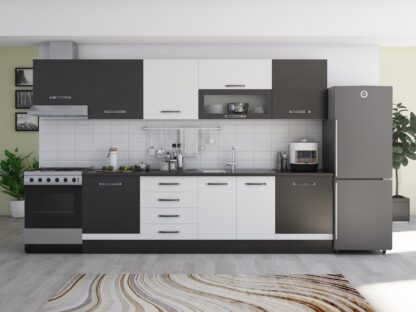 Bucatarie Alfa 320 cm, wenge/alb, blat termic wenge, corp hota
