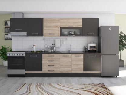 Bucatarie Alfa 320 cm, wenge/sonoma, blat termic wenge, corp hota