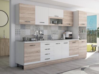 Bucatarie Alfa 320, alb/sonoma, blat termic alb, corp pentru cuptor incorporabil - imagine 3