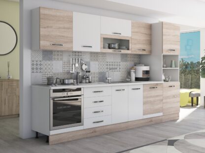 Bucatarie Alfa 320, alb/sonoma, blat termic alb, corp pentru cuptor incorporabil - imagine 4
