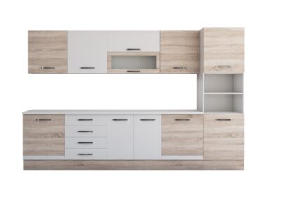 Bucatarie Alfa 320, alb/sonoma, blat termic alb, corp pentru cuptor incorporabil - imagine 7