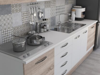 Bucatarie Alfa 320, alb/sonoma, blat termic alb, corp pentru cuptor incorporabil - imagine 5