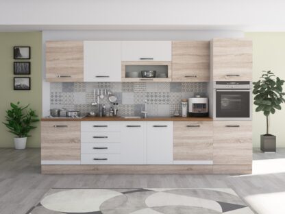 Bucatarie Alfa 320, alb/sonoma, blat termic nuc, corp pentru cuptor incorporabil - imagine 3