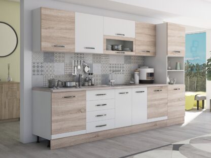 Bucatarie Alfa 320, alb/sonoma, blat termic travertin, corp pentru cuptor incorporabil - imagine 4