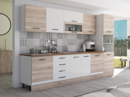 Bucatarie Alfa 320, alb/sonoma, blat termic nuc, corp pentru cuptor incorporabil - imagine 4