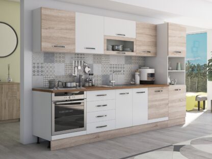 Bucatarie Alfa 320, alb/sonoma, blat termic nuc, corp pentru cuptor incorporabil - imagine 5