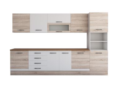 Bucatarie Alfa 320, alb/sonoma, blat termic nuc, corp pentru cuptor incorporabil - imagine 7