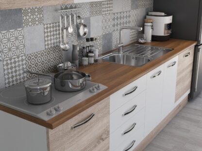 Bucatarie Alfa 320, alb/sonoma, blat termic nuc, corp pentru cuptor incorporabil - imagine 6
