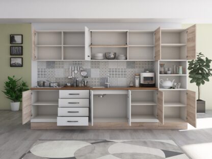 Bucatarie Alfa 320, alb/sonoma, blat termic nuc, corp pentru cuptor incorporabil - imagine 2