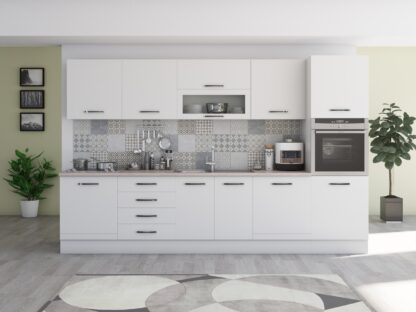 Bucatarie Alfa 320, alb, blat termic travertin, corp pentru cuptor incorporabil - imagine 2
