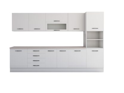 Bucatarie Alfa 320, alb, blat termic travertin, corp pentru cuptor incorporabil - imagine 7
