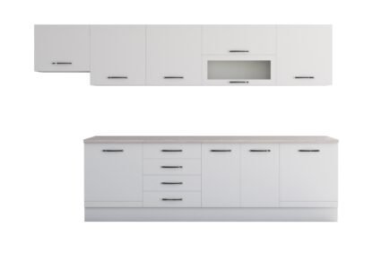 Bucatarie Alfa 320, alb, blat termic travertin, corp hota - imagine 5