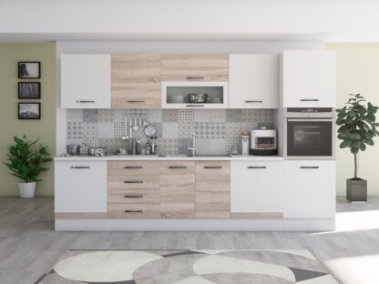 Bucatarie Alfa 320, sonoma/alb, blat termic alb, corp pentru cuptor incorporabil - imagine 2